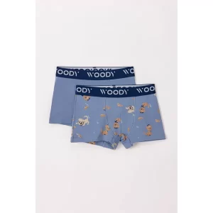 Woody Jongens Short 2p Set Blauw Labradoodle Print