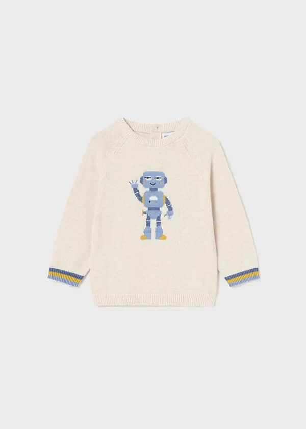 Baby Boys Robot Sweater Beige Cotton Blend Mayoral 130723 640x