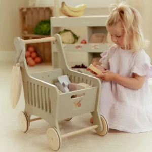 0030179 Houten Winkelwagen Met Boodschappen En Clip